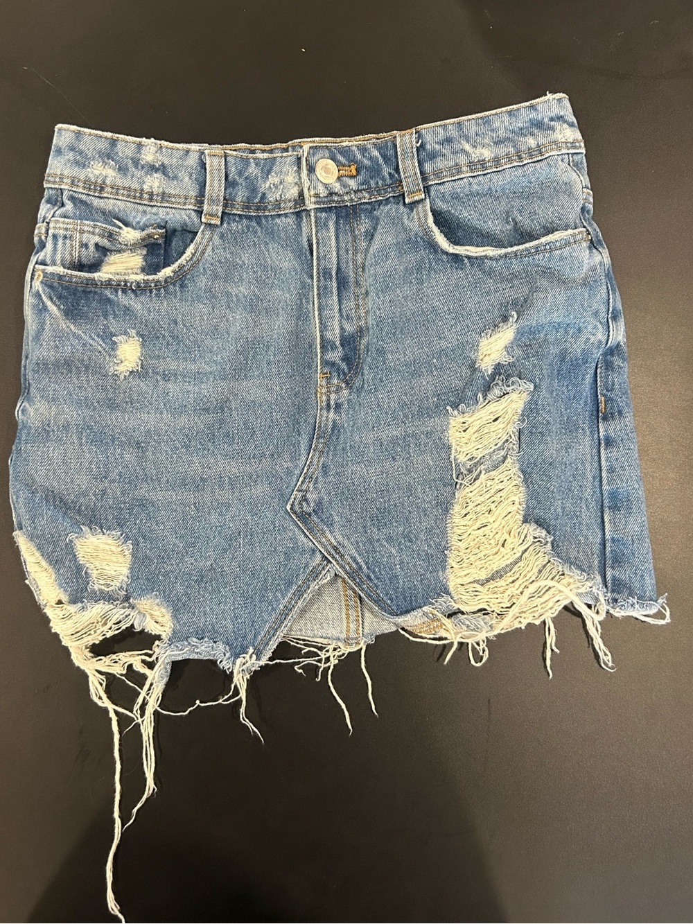 Zara Light Blue Distressed Denim Mini Skirt